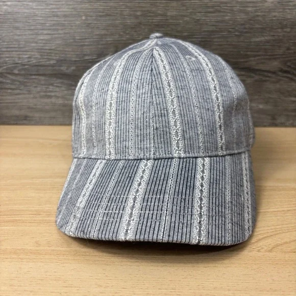 Charming Charlie Hat Cap Strap Back Womens‎ Gray Blue Striped Pattern Adjustable