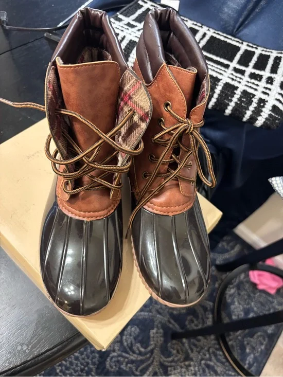 Yoki Brown and Dark Brown Waterproof Duck Boots