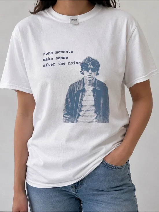 Gildan 5000 White Short-Sleeve Tee with Blue Graphic Photo Print Streetwear