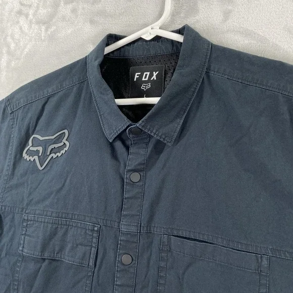 Fox Head Racing Shirt Mens Large Snap Buttons Short Sleeve Utility Pockets Biker