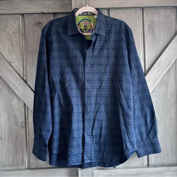 Robert Graham Blue Plaid Button Down‎ flip cuff Size L