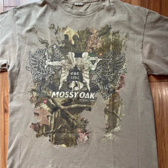 Mossy Oak Vintage Y2K Crazy Front & Back Graphic RealTree Camo Grunge Print XL‎
