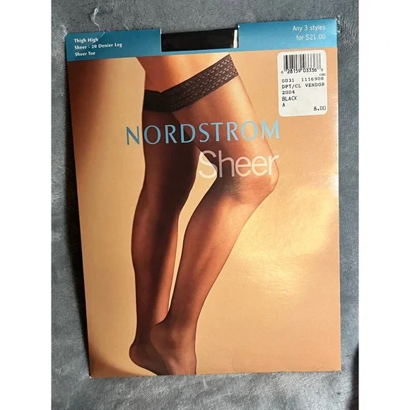 Vintage Nordstrom Sheer Thigh‎ High Stockings Black 20 Denier Size A NOS