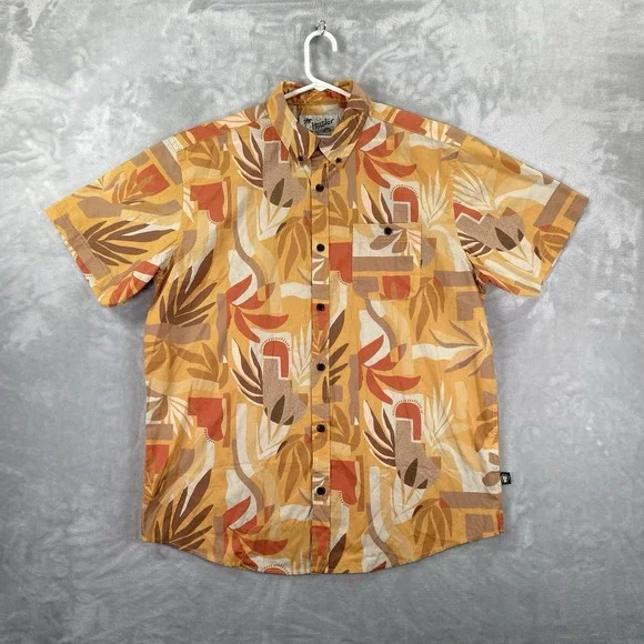 Howler Bros Shirt Mens Large Button Down Short Sleeve Geometric Abstract AOP