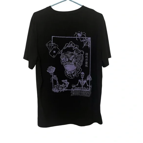 Anime Men Letter Skull Floral Cobweb Doomsday Graphic Tee Size L