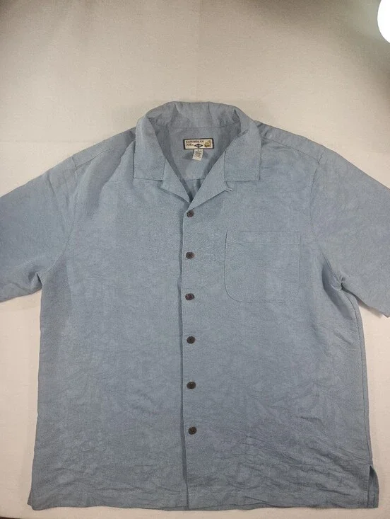 Caribbean Joe Hawaiian Camp Shirt Men's XL Light Blue Tropical Leaf Button-Up