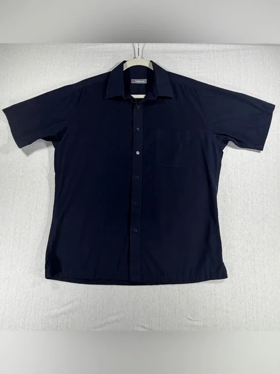 Men's Short-Sleeve Navy Button-Down Shirt