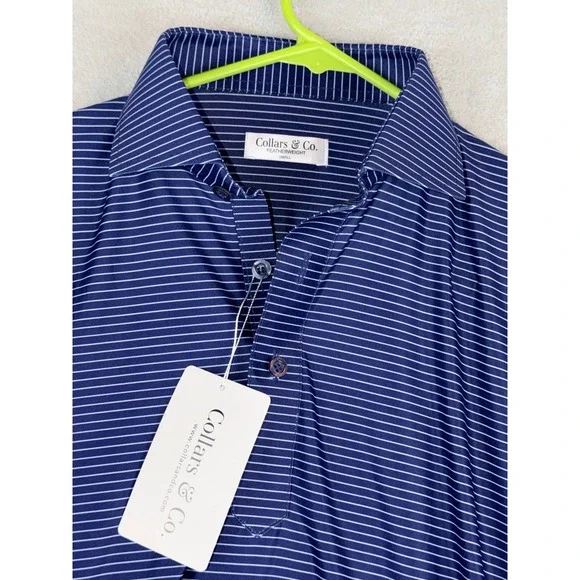 Collars & Co Featherweight Men's Navy White‎ Stripe Polo Shirt Size Small NWT