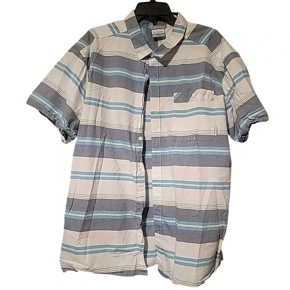Columbia Mens XXL Blue Striped Short Sleeve Button Down Cotton‎ Shirt RN69724