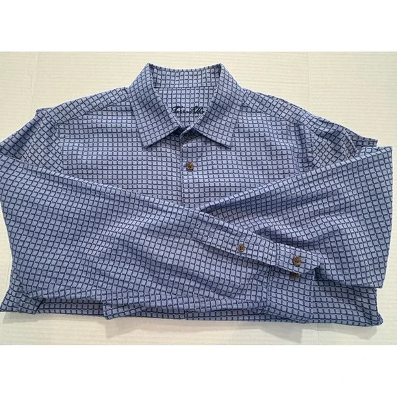 Tasso Elba‎ Shirt Mens Medium Long Sleeve Blue Plaid Button Up Dress Cotton EUC