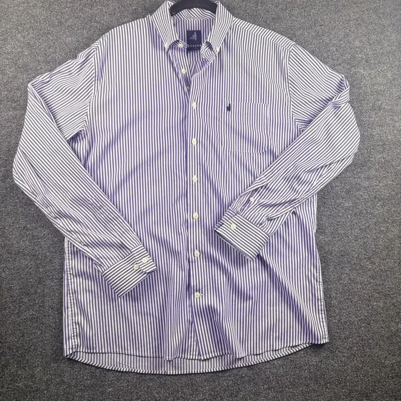 Johnnie-O Shirt Mens Large Purple White Striped Button Down Long Sleeve‎ Casual
