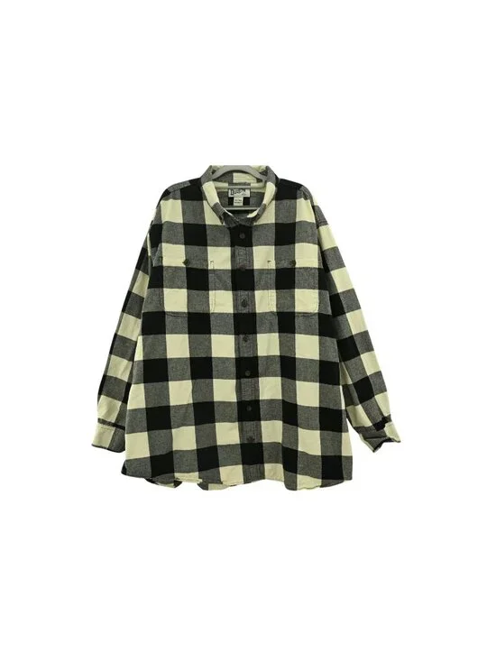 Duluth Trading Long Sleeve Buffalo Check Shirt Sz 2X Tall Cream Black Relaxed