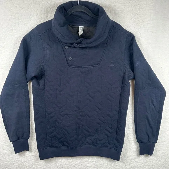 G-Star Raw Mens Quilted Shawl Neck Sweatshirt Navy Blue Medium Gorpcore‎