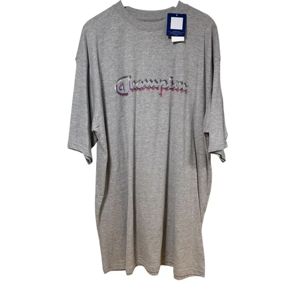 Champion Mens 2XLT Gray Heather Script Logo Big &‎ Tall Graphic T-Shirt NWT #491