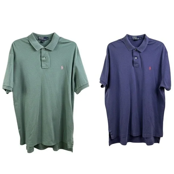 2 Polo By‎ Ralph Lauren Green & Purple Polo Golf Shirts Pink Red Pony Size Large