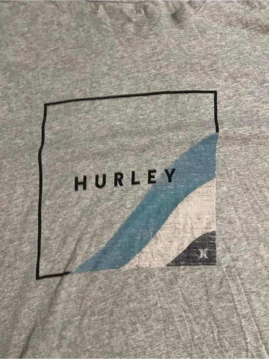 Hurley Light Gray Tee with Blue Wave Graphic