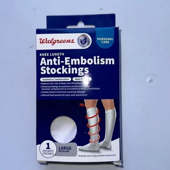 New in box Walgreens knee‎ length white anti-embolism stockings