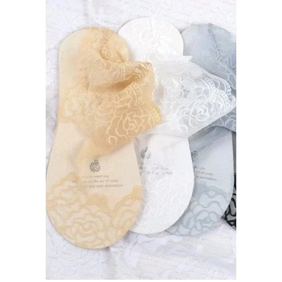 Lace No Show Socks Women Sheer Floral Low Cut Wedding Boho Ballet Core Chic