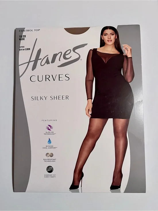 Hanes Curves Silky Sheer Control Top Tights - Nude - 1X/2X