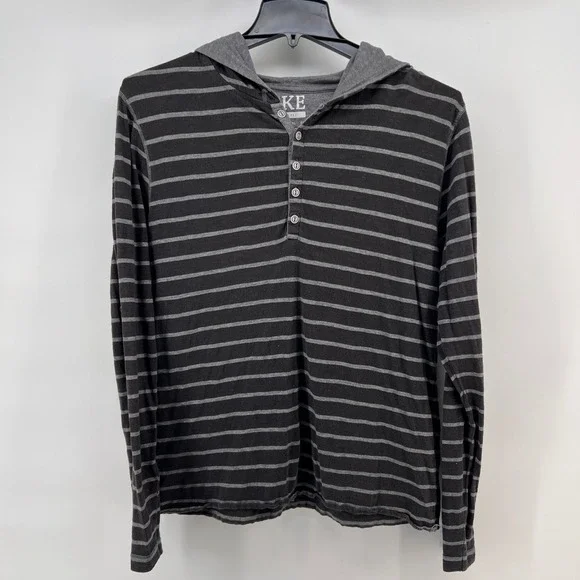 BKE Slim Fit Men‎ Striped Long Sleeve Hoodie Henley Shirt Size L