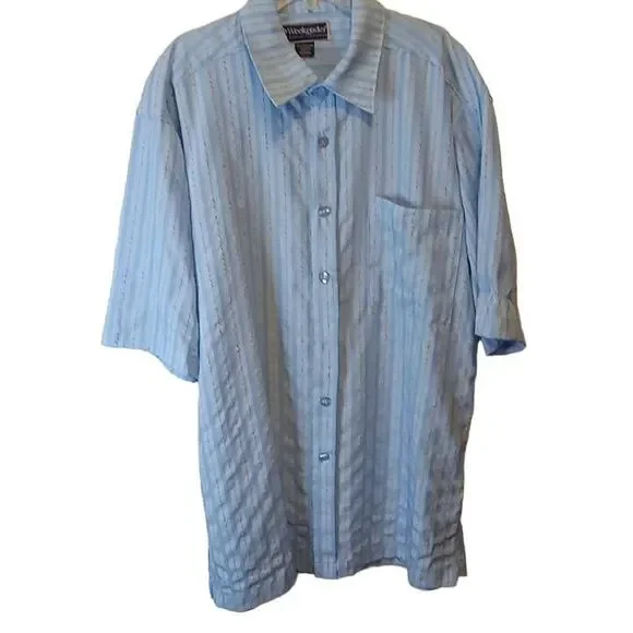 Vintage Weekender Sportswear  Light‎ Blue Single Pocket Button Front Shirt Men's