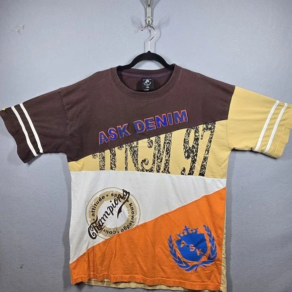 Vintage Attitude of Street Knowledge‎ Ask Denim Shirt Mens 2XL Colorblock Logo