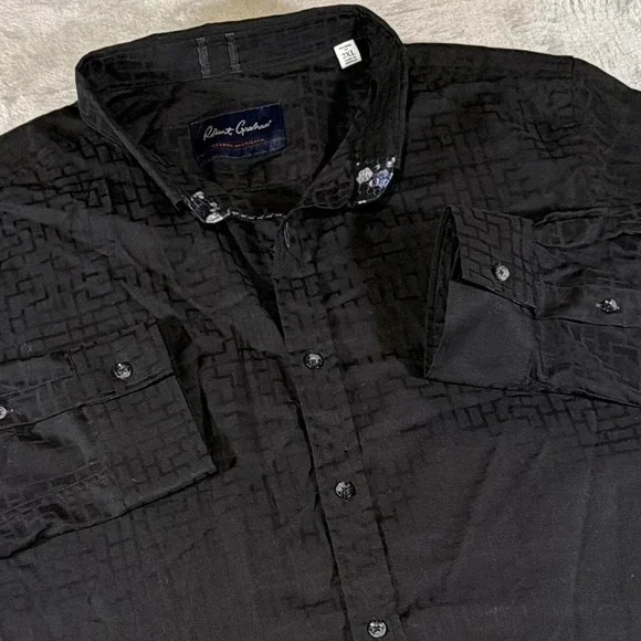 Limited Edition Robert‎ Graham Subtle Geometric Textured Black Button Up | 2XL