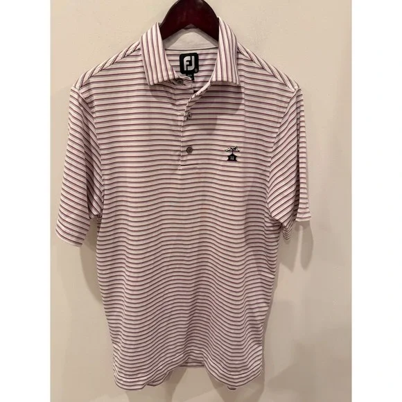 FootJoy FJ Golf Polo Shirt Men's Large White Purple Stripe Performance Stretch