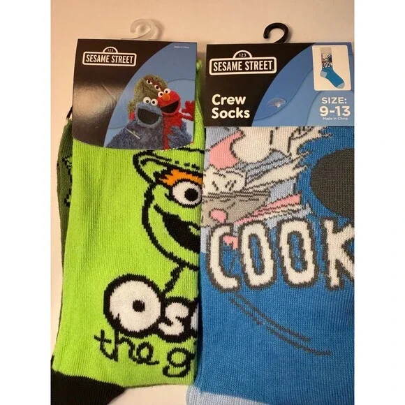 Sesame Street Character Novelty Crew Socks Cookie Monster Oscar Grouch