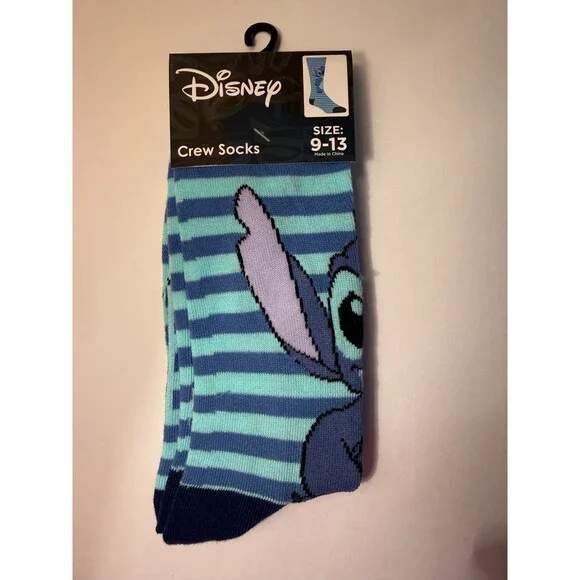 Disney Lilo & Stitch Crew Socks Size 9-13 Striped Novelty Socks New With Tags