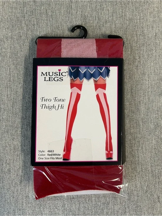 Music Legs Red and White Two-Tone Thigh-High Socks