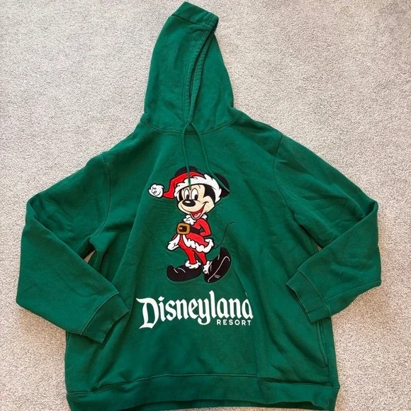 Disney Parks Disneyland Resort‎ Hoodie Unisex XXL 2XL Green Santa Mickey Mouse