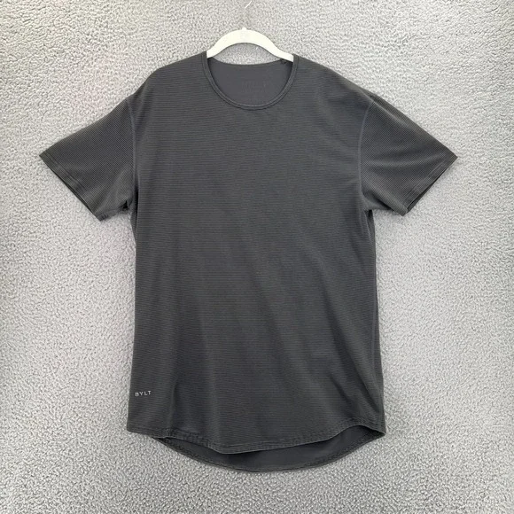 Bylt Shirt Mens Large Gray Drop Cut Lux Tee Short Sleeve‎ Stretch Stripes