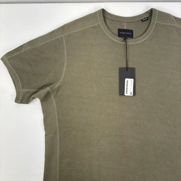 Wings + Horns Mens Sage Green LTWT Slub Short Sleeve Crew Sweatshirt‎ XL NWT