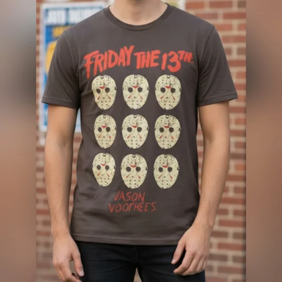 Friday The 13th Men's S(1) And L(2) 100%‎ Cotton Color Gray Short Sleeve T-Shirt