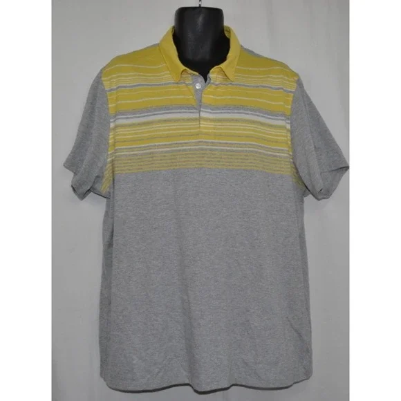 ALFANI Men's Sunset Stripe Polo Shirt‎ Yellow/ Grey Size XXL / 2XL