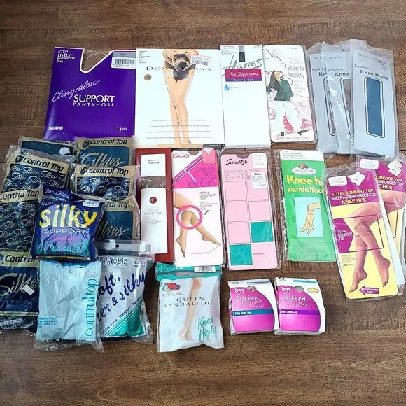 Lot of 26 Vintage Hosiery Nylons Pantyhose Thigh Knee High Mixed Brands & Sizes