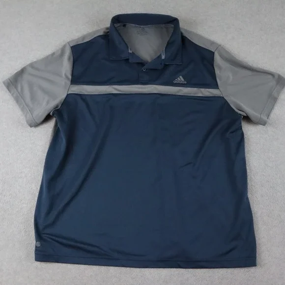 Adidas‎ Polo Shirt Mens 2XB Big Performance Golf Blue Gray Short Sleeve