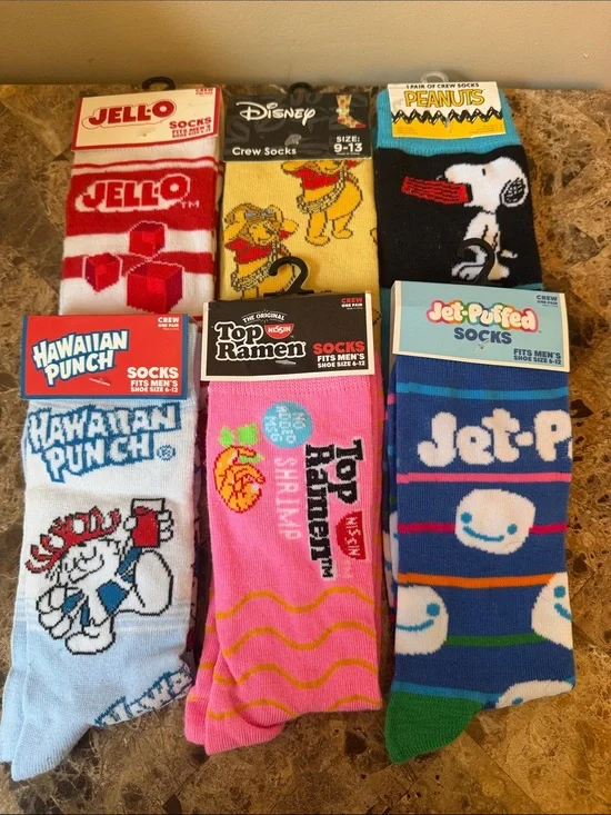 New Fun Crew Socks 6 pairs—Shoe Size 6-12