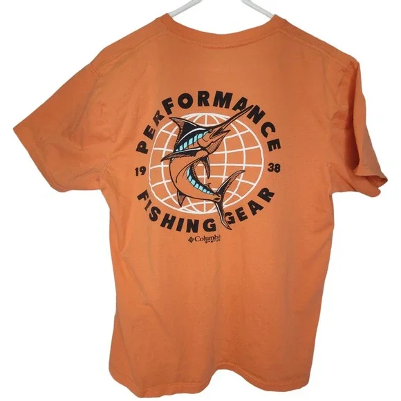 Columbia PFG Shirt Men's Size Large‎ Orange Short Sleeve Fishing Logo Outdoor