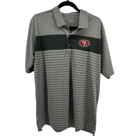 San Francisco 49ers Polo Mens L Grey Black Stripe NFL Shirt Embroidered Golf NWT