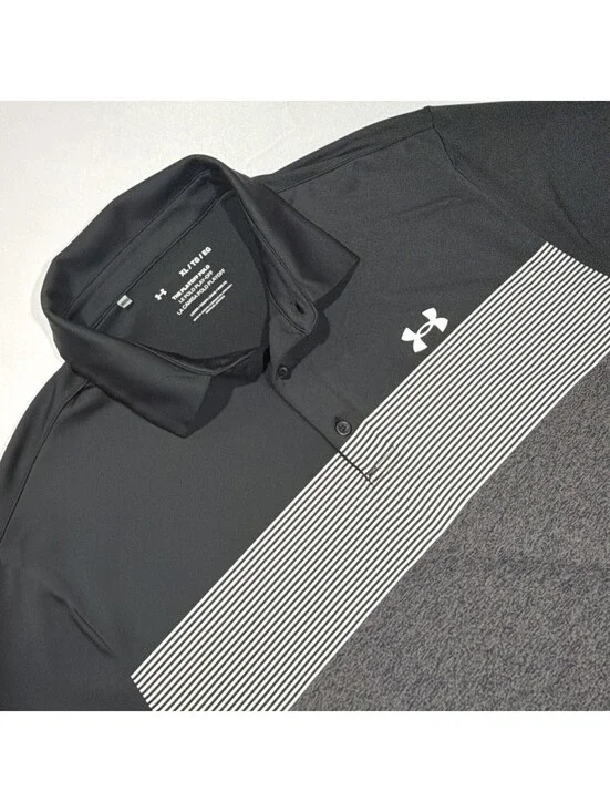 UA Under Armour Playoff Polo Shirt Mens XL Black, Grey And White