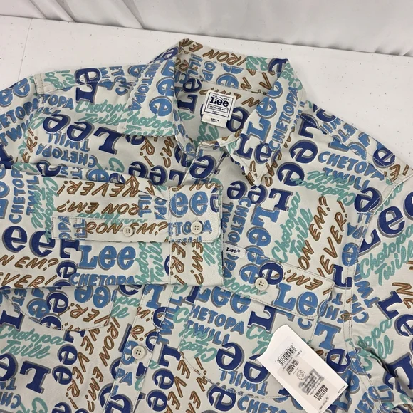 NWT LEE Workwear Heritage Chetopa Twill Logo‎ Print Shacket Mens Medium No Iron.