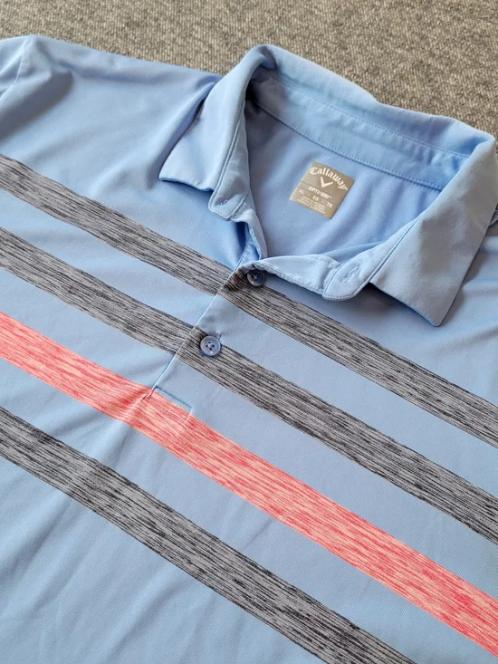 Callaway Opti Dri Polo Shirt Men's XL Blue Striped‎ Stretch Performance Golf