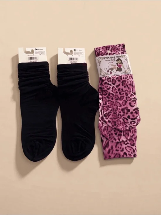 Pink Leopard & Black Womens Socks Pack