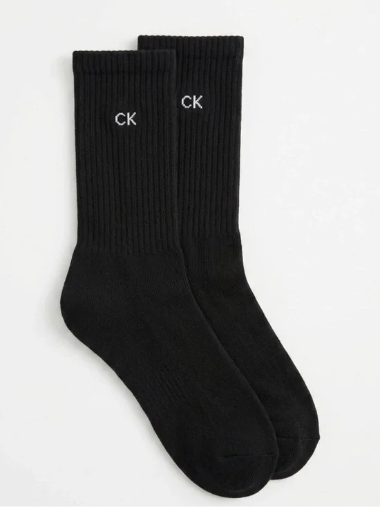 Calvin Klein Black Crew Socks Unisex CK Logo Soft Cotton Blend OSFM