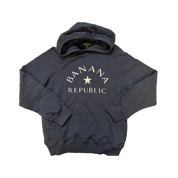 Banana Republic‎ Hoodie Mens Large Navy BR Logo Graphic Pullover Sweatshirt NWT