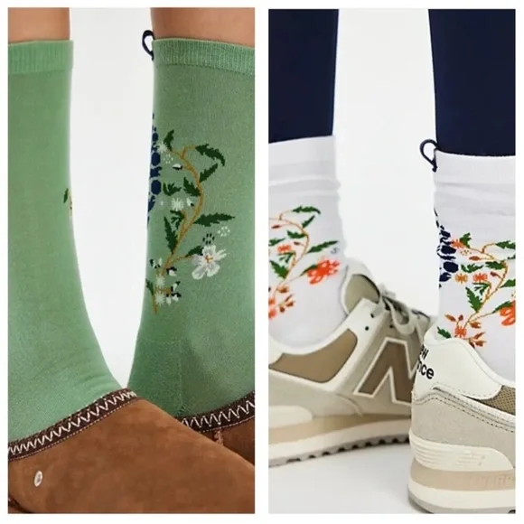 Free People Forest Floral Embroidered Socks Set x2 New  with tags