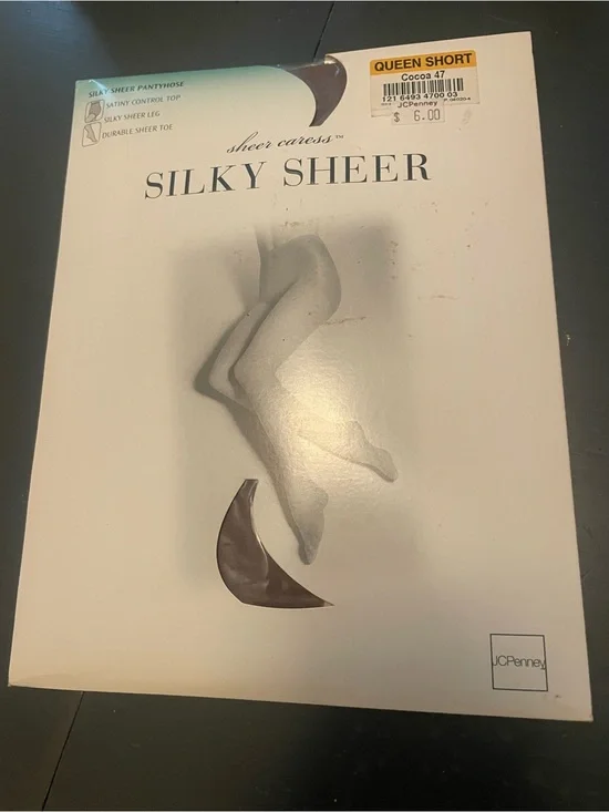 Sheer caress silky satin control top durable toe queen short cocoa pantyhose