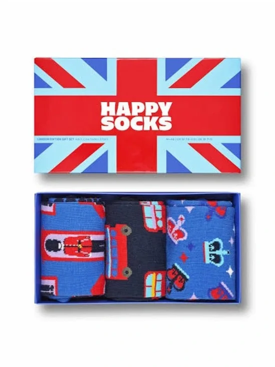 NIB Happy Socks London Edition Gift Set- Pack of 3 Adult Crew Socks